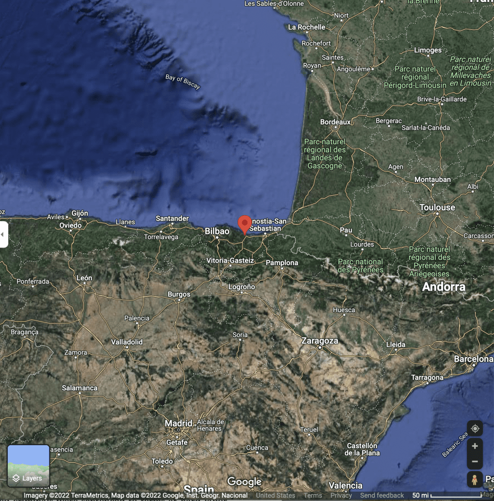 Google satellite map showing location of Mutriku, Guipuzcoa, Spain