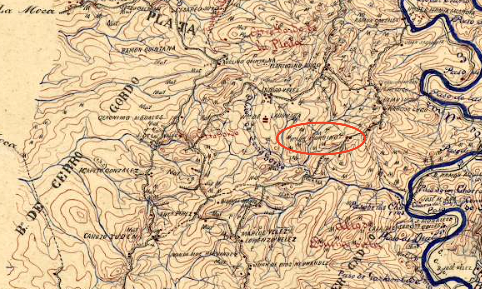 1893 Map of Cerro Gordo, Anasco