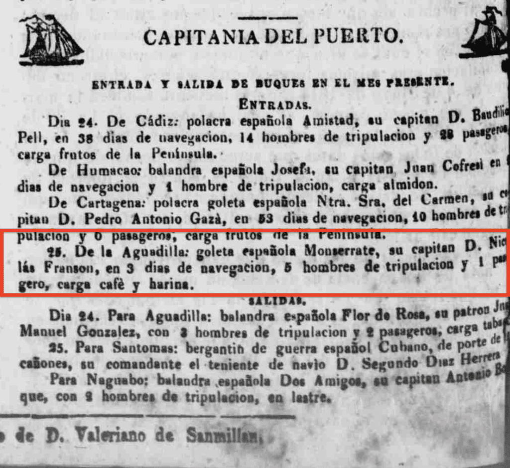 Capitania del Puerto, Gazette de Puerto Rico, Apr 29, 1837