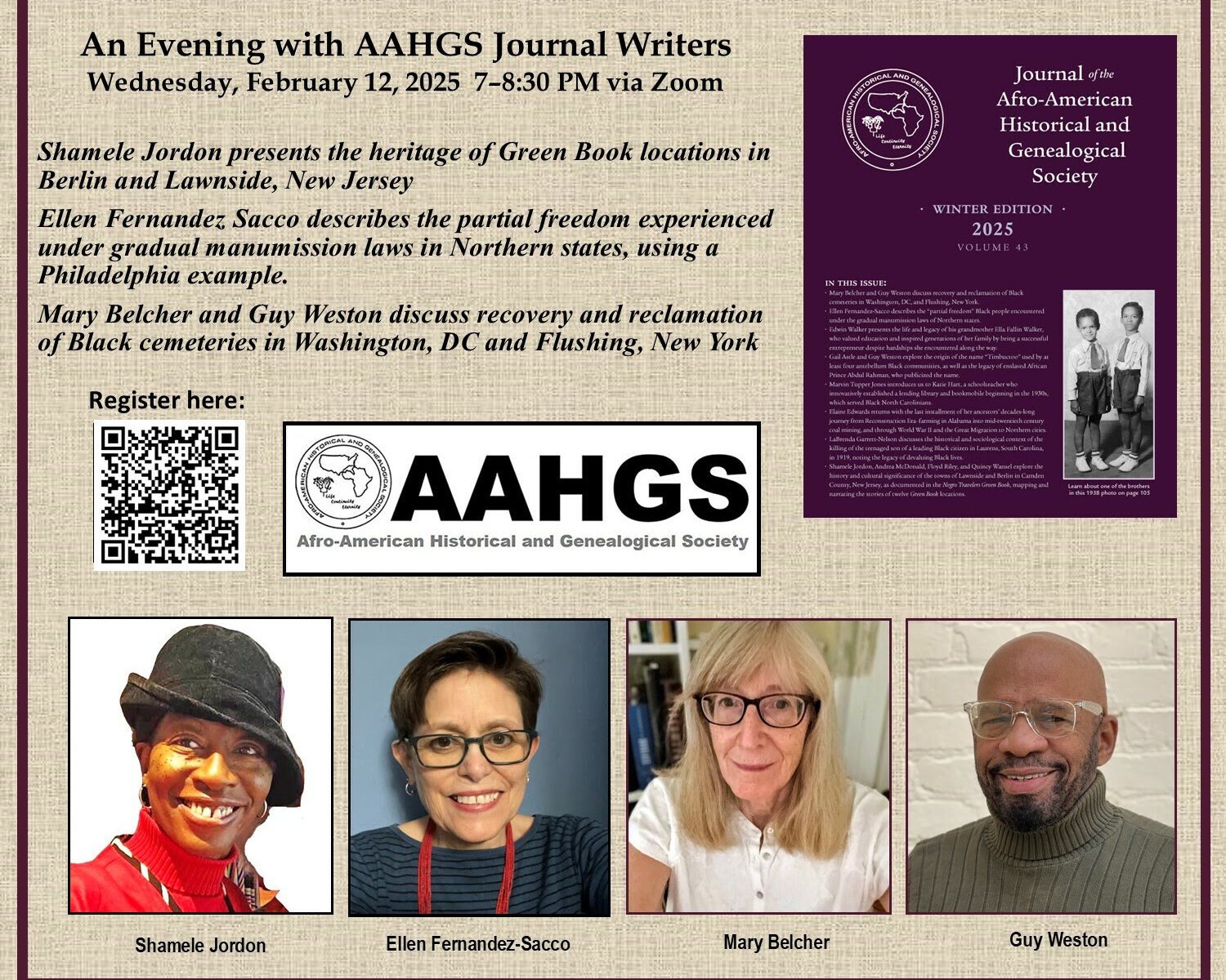flyer An Evening with AAHGS Authors for 12 February 2025